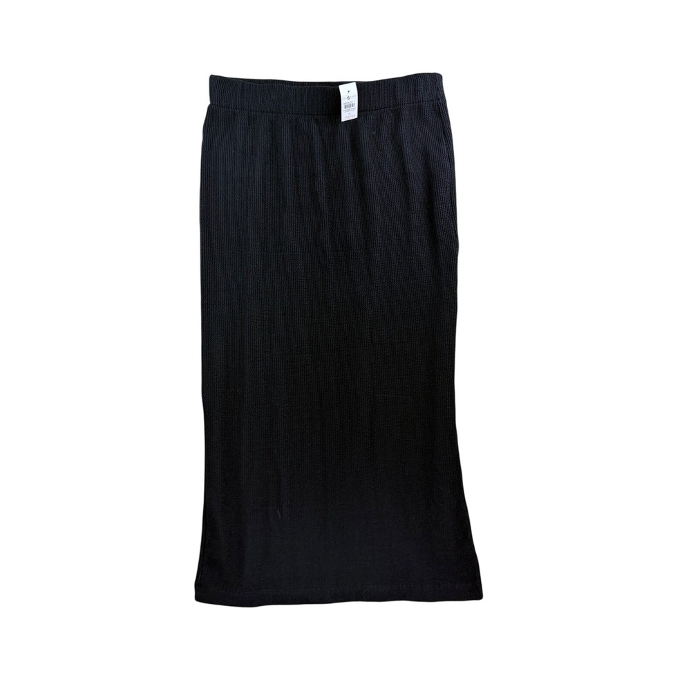 Lou & Grey Waffle Knit Maxi Skirt Women Size M Black NWT Side Slit Stretch Waist